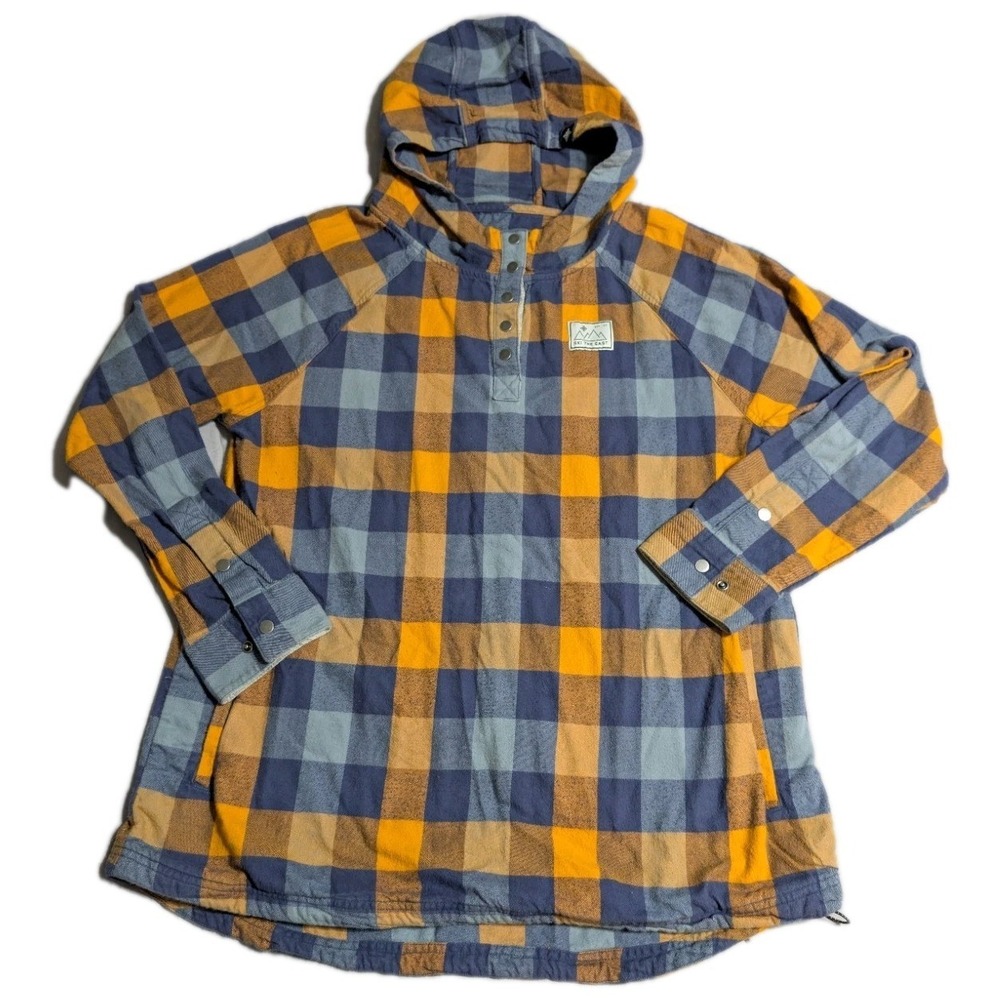Ski The East Flannel Hoodie Womens L Plaid Snap Henley Hooded Shirt Jacket